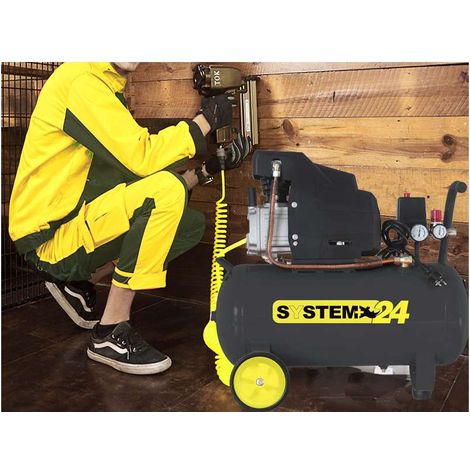 System+ Compressore Lubrificato a Olio 24Lt - Nero/Giallo - 1.5 kW, 2 Hp (1/4)