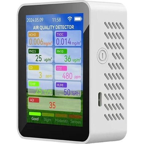 Tuya WiFi Compteur de Qualité L'Air HCHO TVOC Monoxyde CO2 PM2.5/10 Testeur Portable Détecteur Température et D'Humidité Blanc