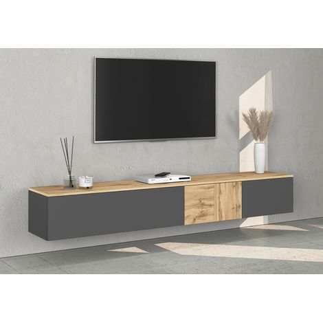 Meuble TV suspendu moderne anthracite mat/chêne wotan Isayane (1/5)