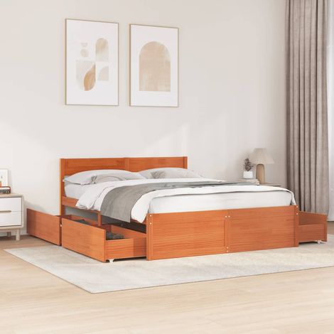 vidaXL Giroletto senza Materasso Marrone Cera 140x200cm Massello Pino (1/5)