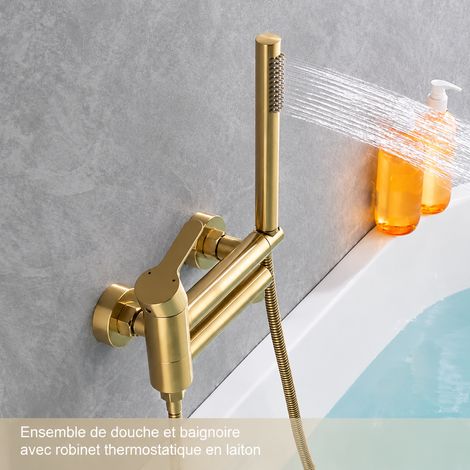 Robinet mitigeur de baignoire et douche encastrable en cuivre avec bec allongé, ensemble or brossé, 35 × 30 × 20 cm, 1,6 kg – Livraison gratuite (1/3)
