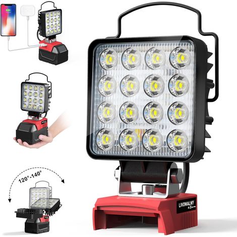 Lampada LED ricaricabile compatibile con batterie Milwaukee da 18 V - Lampada da lavoro LED da 30 W, ideale per garage, campeggio e cantieri edili (batteria non inclusa) (1/4)