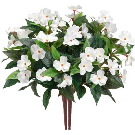 Bouquet d'impatiens artificiels à 7 tiges pour terrasse, pelouse, jardin, décoration de mariage, accessoires de photographie (2 pièces) Blanc (1/5)