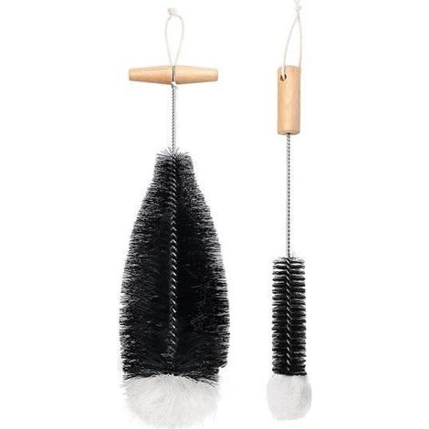 Goupillon pour Bouteilles en Verre, Nettoyant pour Bouteilles, Lot de 2 Brosses de Nettoyage, Cleaning Bottle Cleaner Noir