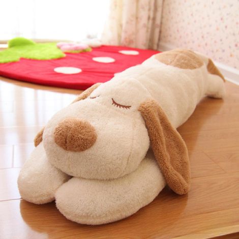 Direkt vom Hersteller: Niedliches Plüschhund-Kissen, ultraweich, abnehmbar und waschbar, Unisex-Schlafkissen (beige und weiß, 60 cm).
