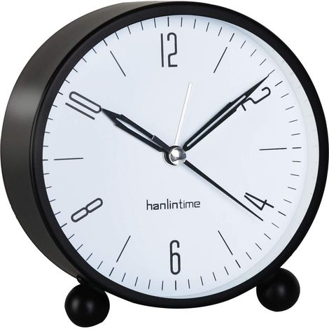 MINKUROW Analoger Wecker, Nicht Tickender Wecker mit Nachtlicht, Lautloser Wecker, Lautlose Analoge Tischuhr (Schwarz) (1/5)