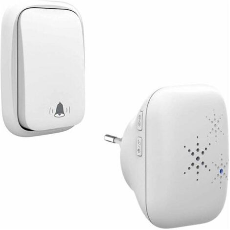 Timbre inalámbrico, sin pilas, resistente al agua (IP65), a la nieve, la lluvia y la humedad, para uso doméstico, alimentado por la red eléctrica, blanco.