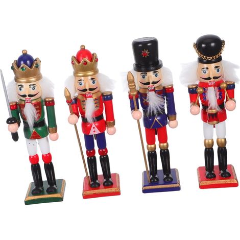 4pièces Figurines Casse-Noisette de Noël Décorations Bois Petits Soldats pour Sapin de Noël ou Table (1/5)
