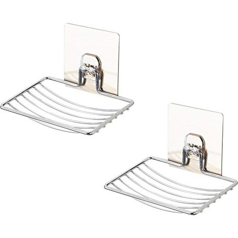 Porte-savon robuste, lot de 2, porte-savon/éponge mural auto-adhésif en acier inoxydable, étagère de rangement pour la maison, la cuisine, la salle de bain et la douche. (1/5)