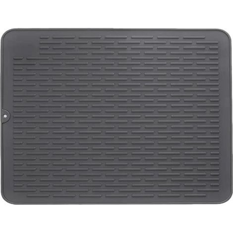 Tappetino scolapiatti in silicone, 40 cm x 30 cm, ecologico, resistente al calore e antiscivolo, adatto per riporre le stoviglie, grigio, grande formato.