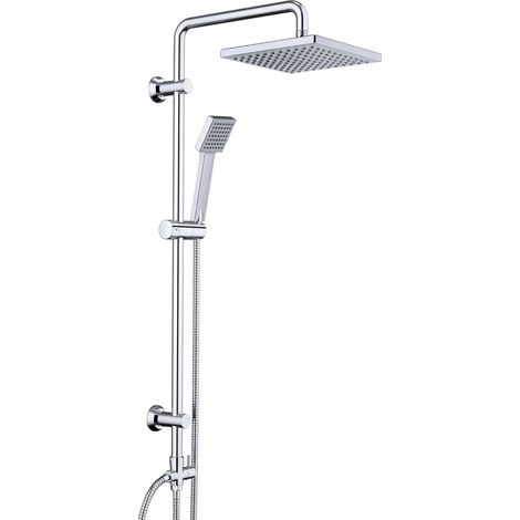Colonne de Douche Acier inoxydable avec Douchette Salle de Bain Réglable en Hauteur, Ensemble Douche Pluie Murale sans Robinet, Pommeau Douche ABS 20x20 cm Chromé (1/5)
