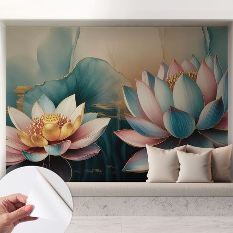Papier peint adhésif avec colle pour décoration moderne de salon chambre à coucher cuisine et bureau Facile Lotus de l'harmonie 208x146 cm (1/5)