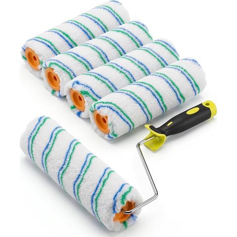 Rouleau à Peinture 23x5cm Kit, 5 Recharges Rouleaux Peinture Murale et 1 Poignée, pour Plafonds, Sols et Façade (1/5)