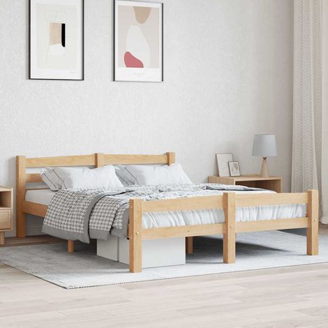 Cadre de lit 120 x 200 cm en pin massif avec sommier à lattes, sans matelas, 20.52kg - PANGIVO (1/5)