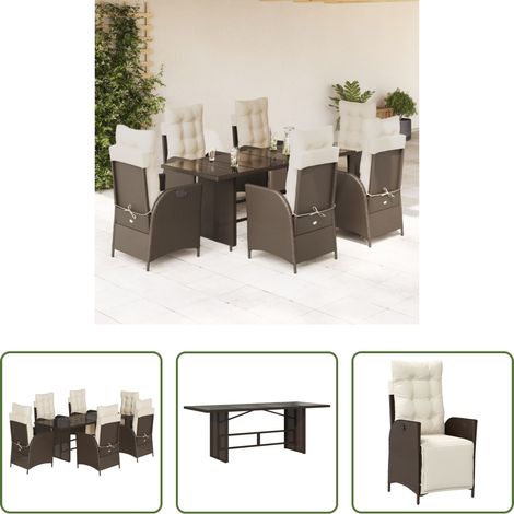 vidaXL Gartentisch - 7-tlg. Garten-Essgruppe mit Kissen Braun Poly Rattan (1/5)