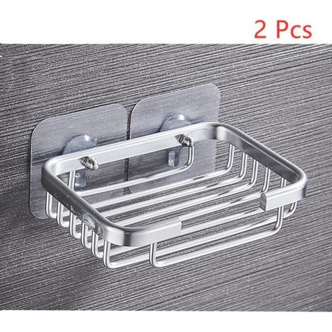 Porte-savon de douche - Aluminium - Argent - Auto-adhésif - 2 pièces - Résistant à l'humidité (1/4)