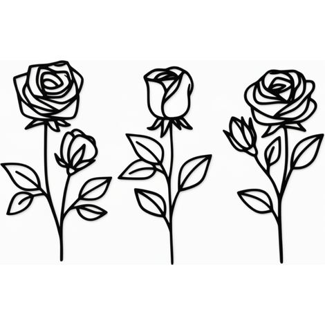 Conjunto de 3 rosas decorativas en 2D de color negro.