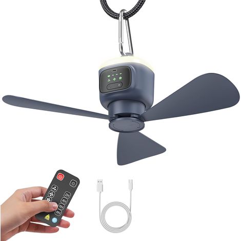 Ventilateur De Camping Portable 12000 Mah, Lumière LED Intégrée, 4 Vitesses Et Minuterie 2-8h, Pour Tente, Caravane Et Chambre (1/5)