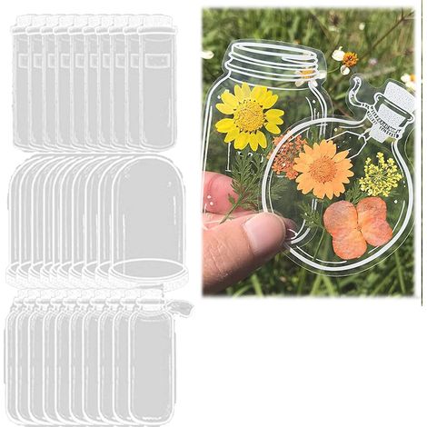 30 Étiquettes DIY Fleurs Séchées Transparentes, Marque-pages Artisanaux avec Autocollants en Verre, Sublimes Créations Florales
