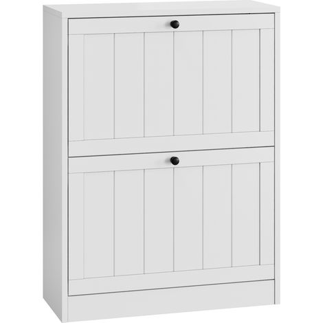 Meuble à chaussures blanc avec 2 abattants, 6 à 12 paires, meuble peu profond pour entrée et couloir, design moderne à rainures verticales  CHICFURN (1/5)