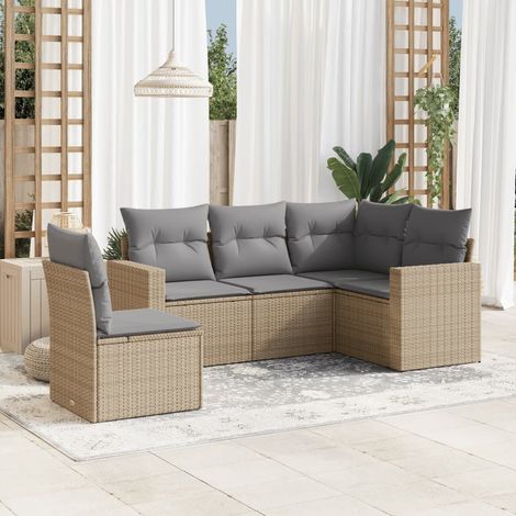 Juego de sofás jardín con cojines 5 pzas ratán sintético beige vidaXL (1/3)