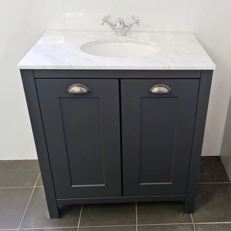 Salisbury Traditional 800mm Dark Grey Vanity Unit with Marble Worktop & Basin, No Tap (1/5)