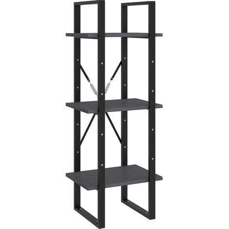 Libreria a 3 Ripiani Armadio per Libri Grigia 40x30x105 cm in Massello di Pino (1/4)