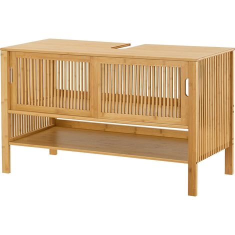 Mobiletto sottolavabo per bagno design bambù 60 x 100 x 45 cm finitura naturale 030009979