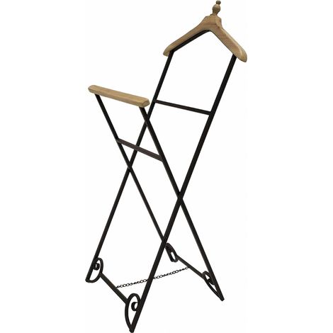 Serviteur valet en bois d'abete et métal noir déco élégante - bois naturel et métal noir (1/3)