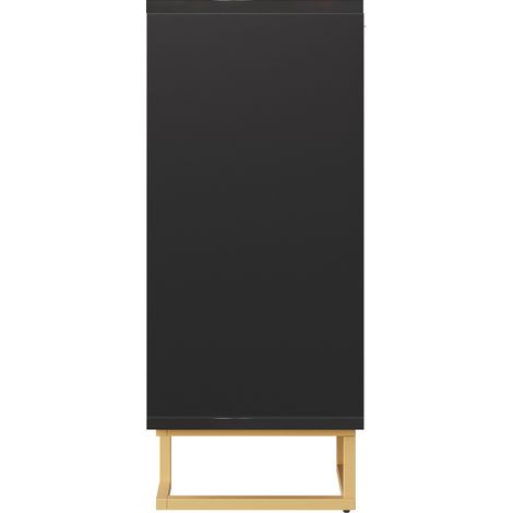 Meuble TV noir 152x40x75 cm, buffet scandinave à design géométrique unique, poignées et pieds dorés, rangement élégant pour salon (1/5)