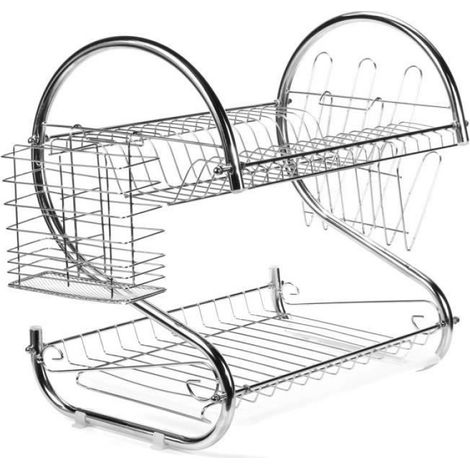 Égouttoir Vaisselle - 2 Niveaux - Acier Chrome - Pour Cuisine Bureau - 1 Pièce (1/4)