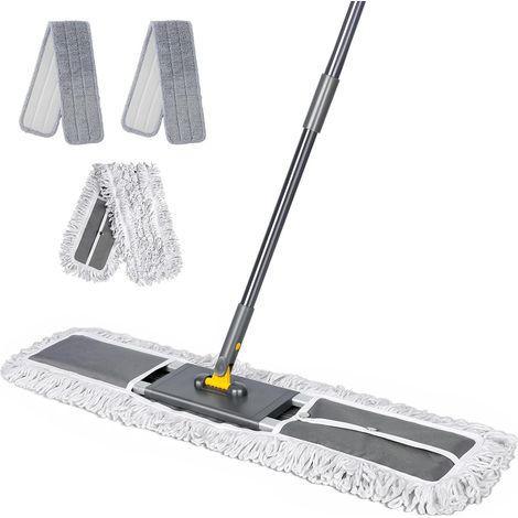 Mocio in alluminio, grande mocio piatto professionale con manico telescopico, mocio professionale in cotone con 2 panni in microfibra, per la pulizia di uffici, magazzini, garage (1/5)