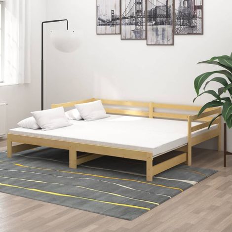 Lit gigogne,Lit coulissant Simple pour Salon Chambre Bois de pin massif 2x(90x200) cm -VA61846 (1/5)