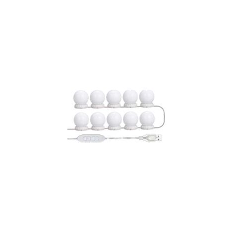 Kit de iluminación LED para espejo de tocador, con 10 bombillas ajustables, 10 niveles de brillo y 3 modos de iluminación, tipo USB, blanco - Blanco - Crezuo (1/4)