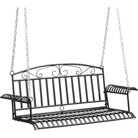 Balançoire suspendue 2 places pour jardin, banc en métal noir, dimensions 137 x 58 x 52 cm (1/5)