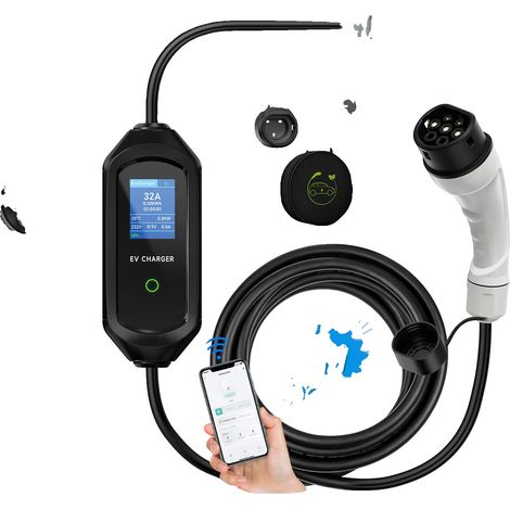 Cargador para vehículos eléctricos, potencia de salida de 7,2 kW, control mediante aplicación inteligente, color blanco. (1/2)
