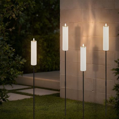 Solar Gartenfackel LED Kerze mit Flammen Effekt 99 cm - 4er Set - Gartenstecker warm weiß beleuchtet mit Kerzenflackern