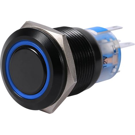 GARRYFIZH Interrupteur à bouton-poussoir plat 19 mm 12-24 V ON/OFF, étanche, à verrouillage automatique, avec LED bleue (1/4)