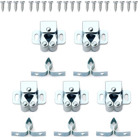Lot de 5 loquets de porte à double rouleau, finitions variées, fixation robuste, pour placards et armoires. Installation facile à la maison. Vis incluses. (1/5)
