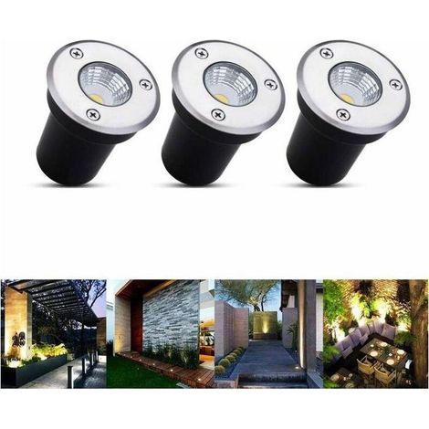 6 spots encastrables sol LED 3W, étanches IP67, acier inoxydable rond, blanc chaud 3000K, pour extérieur jardin terrasse (1/5)