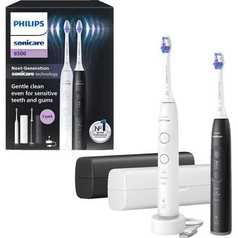 Brosse à dents électrique sonique double manche - PHILIPS - HX7419/01 - Série 6500 - blanc et noir - Bluetooth