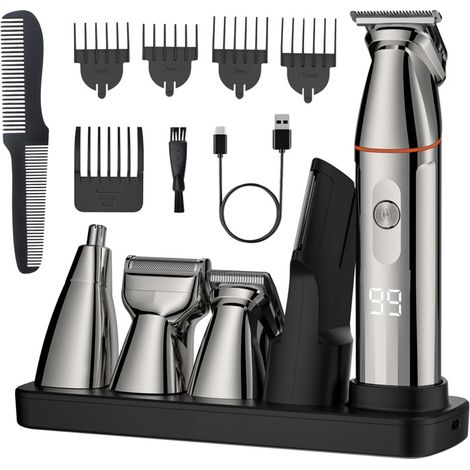 Tondeuse à barbe, Tondeuse à cheveux pour hommes, Kit de toilettage barbe 5 en 1 pour hommes, Ensemble de tondeuse à barbe pour hommes, Rasoir de précision, Tondeuse de précision