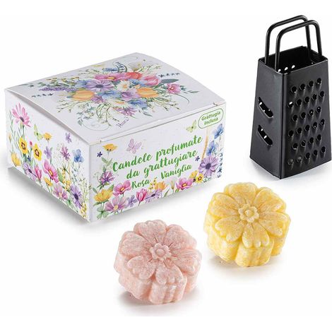 Cere profumate da grattuggiare a forma di fiore e grattugia per cera in confezione regalo, set da 4 pezzi, Fiore: Ø 4,5 cm x 2 H