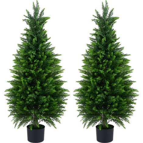 COSTWAY Set Di 2 Alberi Artificiali Pianta Finta Cedro Interno Esterno Vaso Topiaria Camera Da Letto Soggiorno Ufficio Cipresso Casa Sempreverde Decorazione F (1/5)
