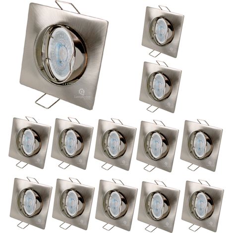Lot de 12 Spot led carré 230v alu brossé 38° led blanc chaud (1/5)