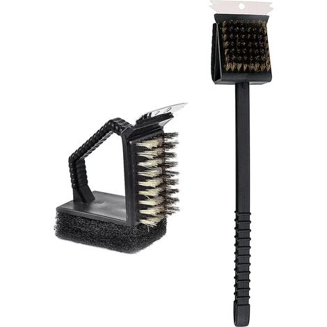 DEESSE SHOP - Brosses de nettoyage pour barbecue, 2 pièces Brosse pour barbecue Brosse de nettoyage pour barbecue 3 en 1 Brosses pour barbecue avec grattoir en acier intégré pour un nettoyage plus fac (1/5)