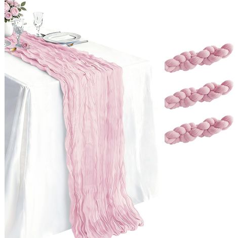 3pcs emballé avec la gaze rose clair drapeau de Table 21 x 120 pouces gaze perspective drapeau de Table 10 pieds de long mariage Baby Party Fête de mariée vacances de Pâques anniversaire (1/5)