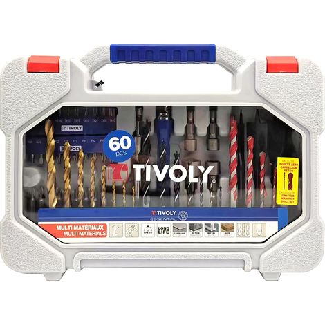 Tivoly • Mallette 60pcs T60 Perçage Métal, Bois, Béton, Carrelage et Vissage