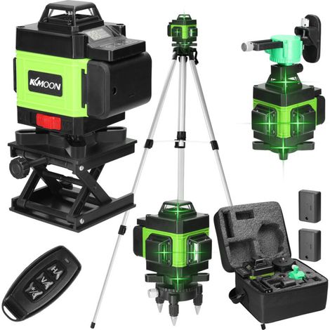 KKmoon Multifunktions-4D-Laser-Nivelliergerät, 16 Linien, 3° automatische Nivellierung, USB-wiederaufladbarer Lithium-Akku, Nivellierwerkzeug mit 3-fach höhenverstellbarer Verlängerungsstange aus Alum