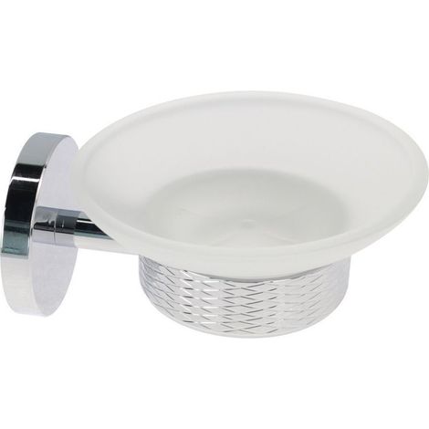 Trade Shop - Soporte De Jabón De Acero Brillante Con Accesorios De Baño De Vidrio Satinado Platillo 87916 -